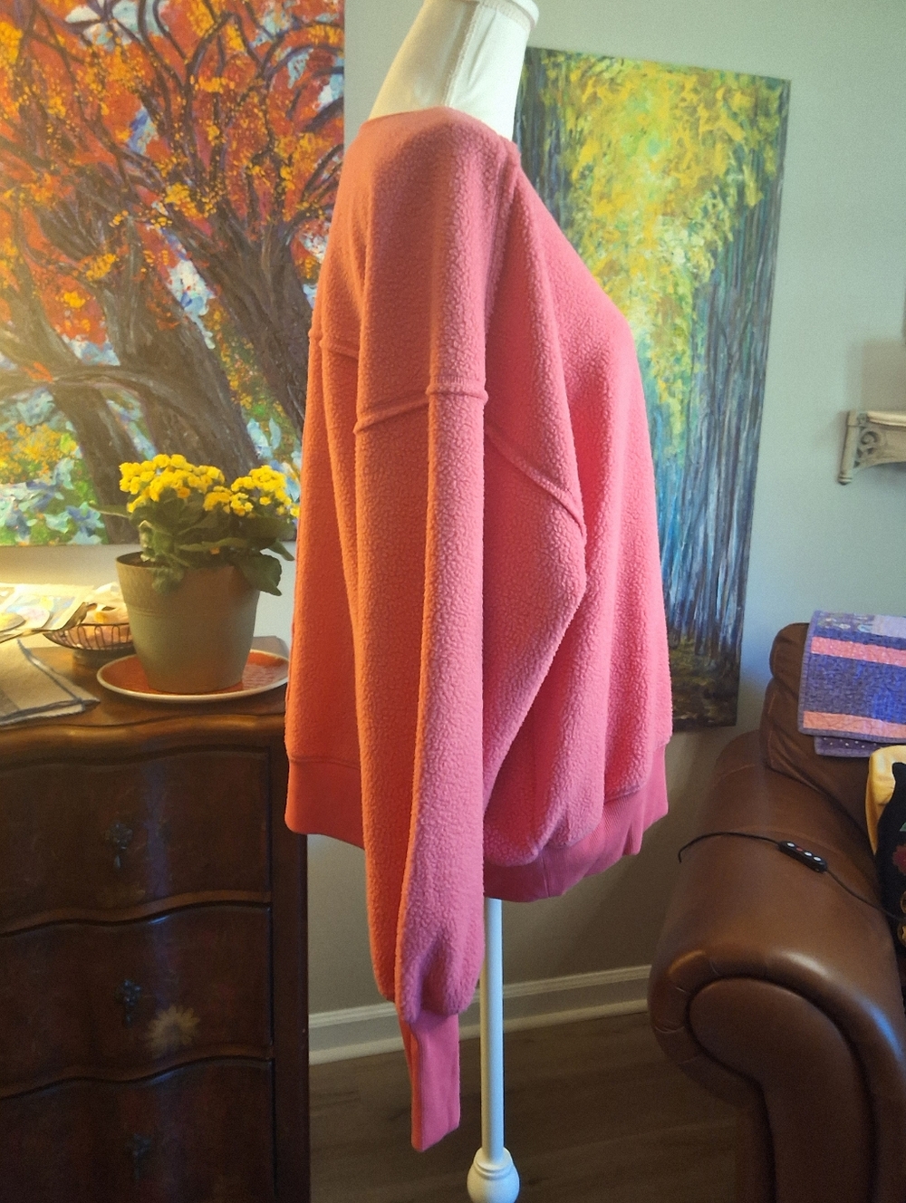 Time and Tru Coral Pink Crewneck Plush Sweatshirt - Picture 4 of 6